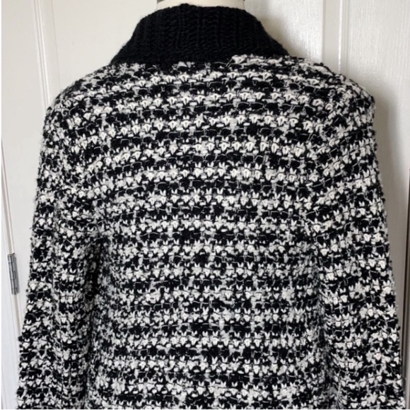 Ann Taylor Wool Sweater Cardigan Black White Knit Cascading Front Loft Gift NEW - Picture 9 of 16